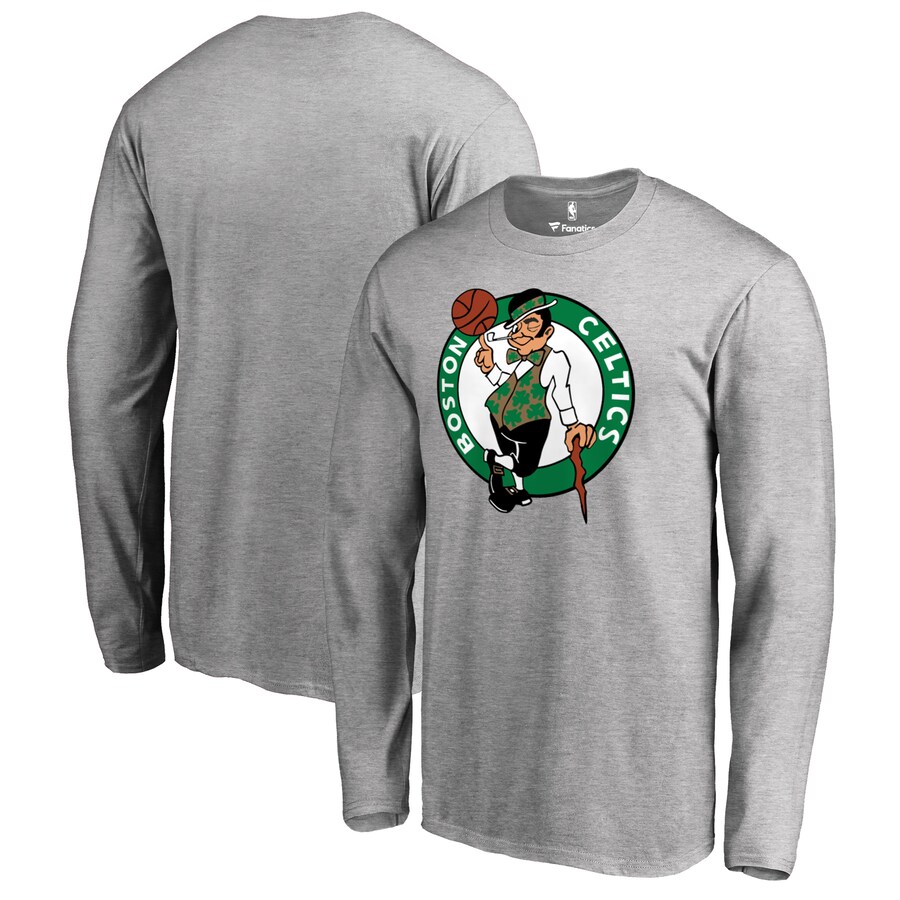 Men's Boston Celtics Heather Gray Primary Logo Long Sleeve T-Shirt - Puhuasuan