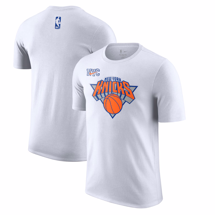 Men's New York Knicks Nike White 2024/25 City Edition Essential Logo T-Shirt - Puhuasuan