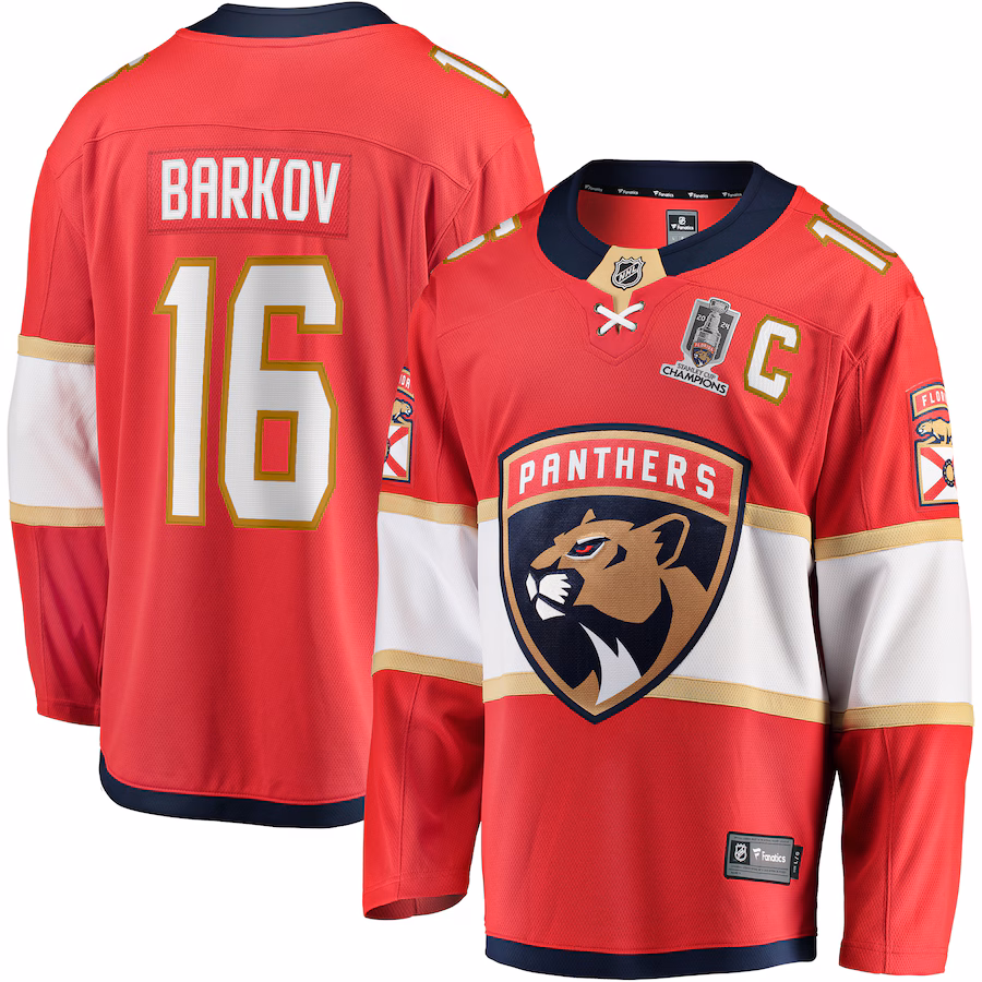 Men's Florida Panthers Aleksander Barkov Fanatics Red Home 2024 Stanley Cup Champions Breakaway Player Jersey - Puhuasuan