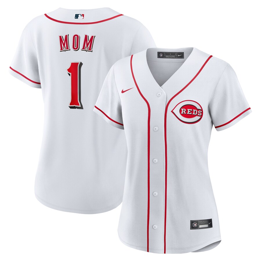 Women's Cincinnati Reds Nike White #1 Mom Home Replica Jersey - Puhuasuan