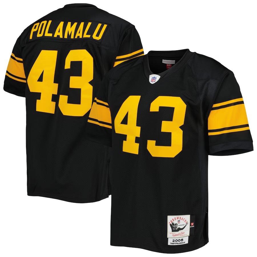 Men's Pittsburgh Steelers 2008 Troy Polamalu Mitchell & Ness Black Authentic Throwback Retired Player Jersey - Puhuasuan
