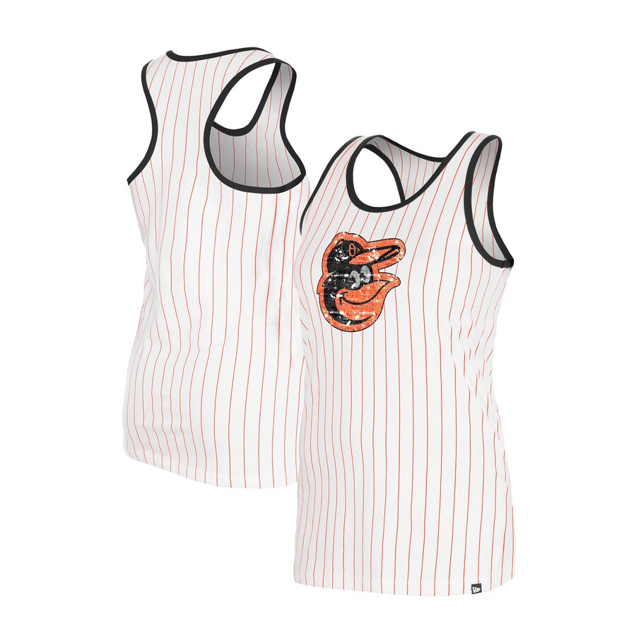 Women's Baltimore Orioles New Era White Gameday Pinstripe Tank Top - Puhuasuan