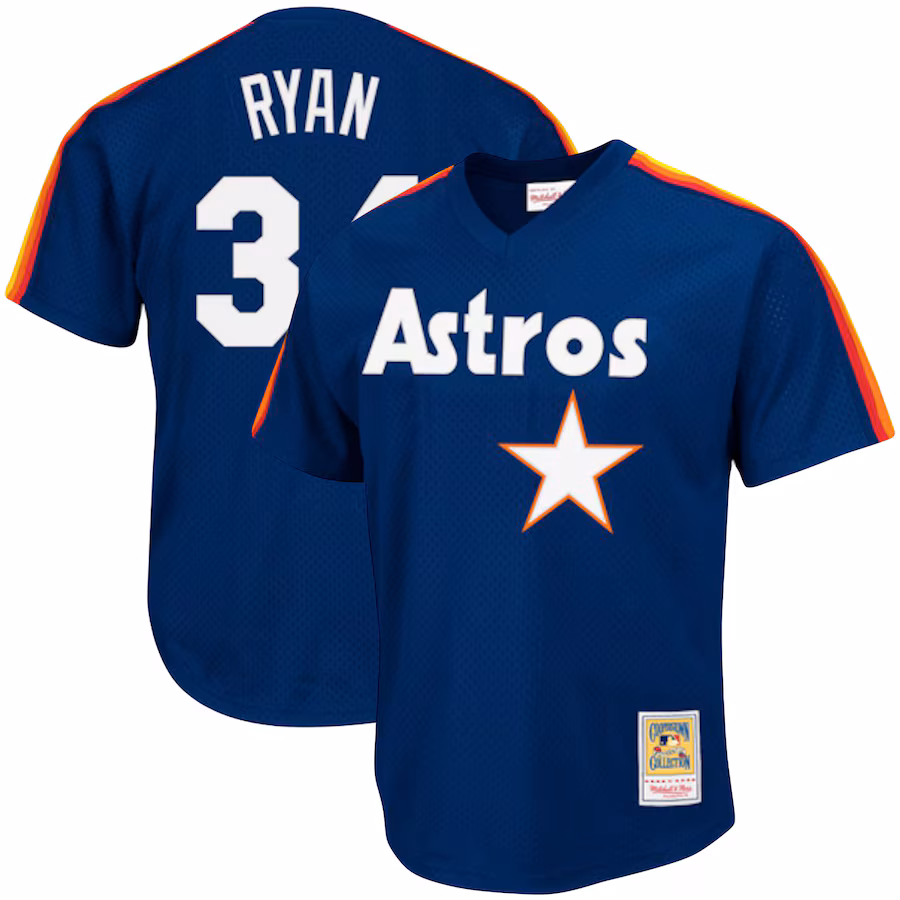 Men's Houston Astros Nolan Ryan Mitchell & Ness Navy Cooperstown Collection Big & Tall Mesh Batting Practice Jersey - Puhuasuan