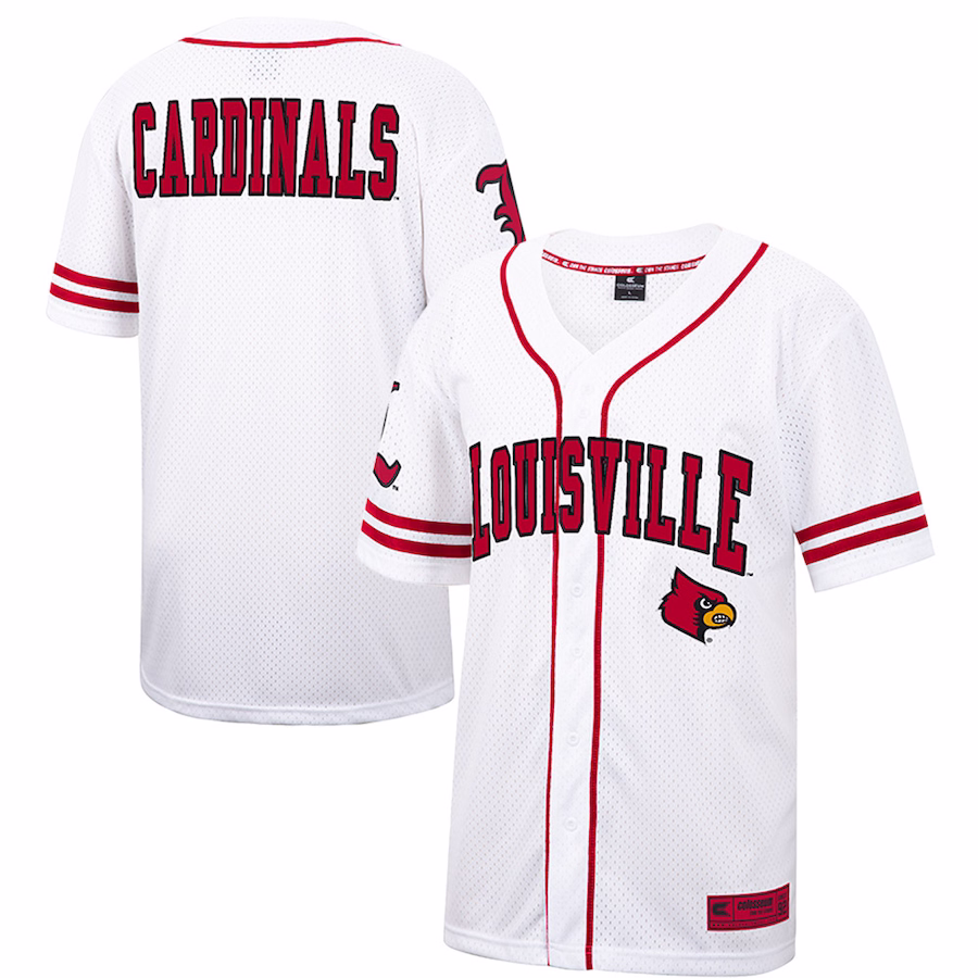 Louisville Cardinals Colosseum Free Spirited Mesh Button-Up Baseball Jersey - White - Puhuasuan