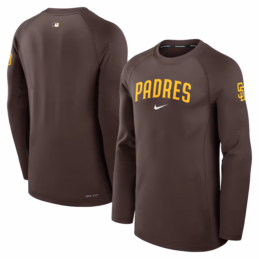 Men's San Diego Padres Nike Brown Authentic Collection Game Time Raglan Performance Long Sleeve T-Shirt - Puhuasuan