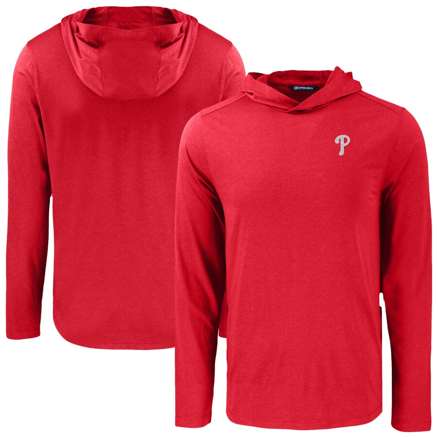 Men's Philadelphia Phillies Cutter & Buck Red Coastline Epic Comfort Recycled Eco Hoodie Long Sleeve T-Shirt - Puhuasuan