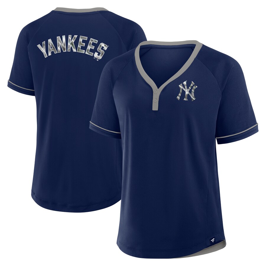 Women's New York Yankees Fanatics Navy League Diva Star Raglan V-Neck T-Shirt - Puhuasuan