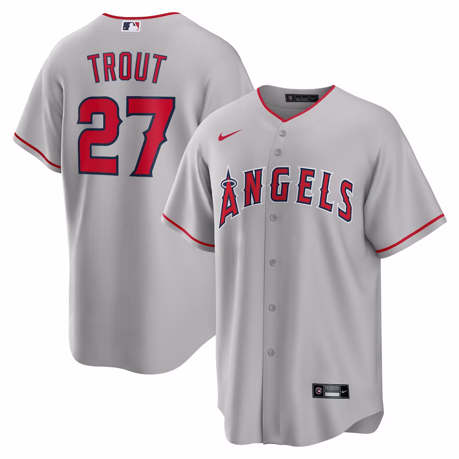 Men's Los Angeles Angels Mike Trout Nike Silver Road Replica Player Name Jersey - Puhuasuan