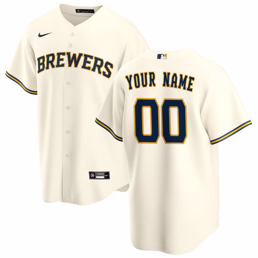 Youth Milwaukee Brewers Nike Cream Home Replica Custom Jersey - Puhuasuan