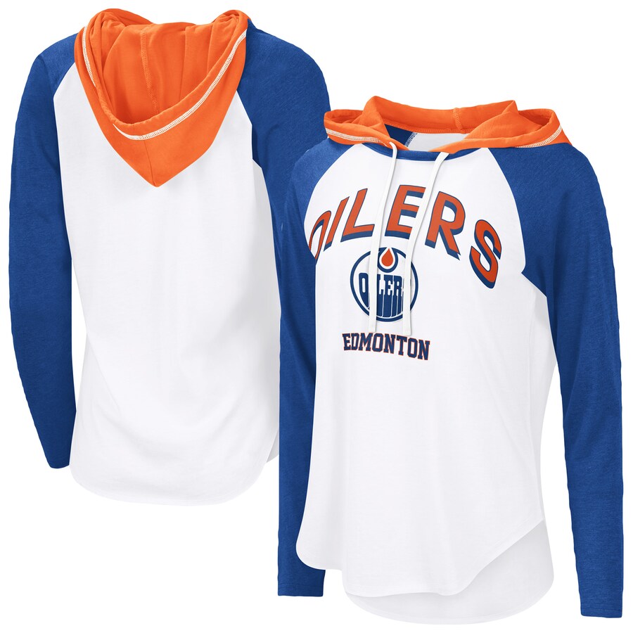 Women's Edmonton Oilers G-III 4Her by Carl Banks White VIP Raglan Long Sleeve Hoodie T-Shirt - Puhuasuan