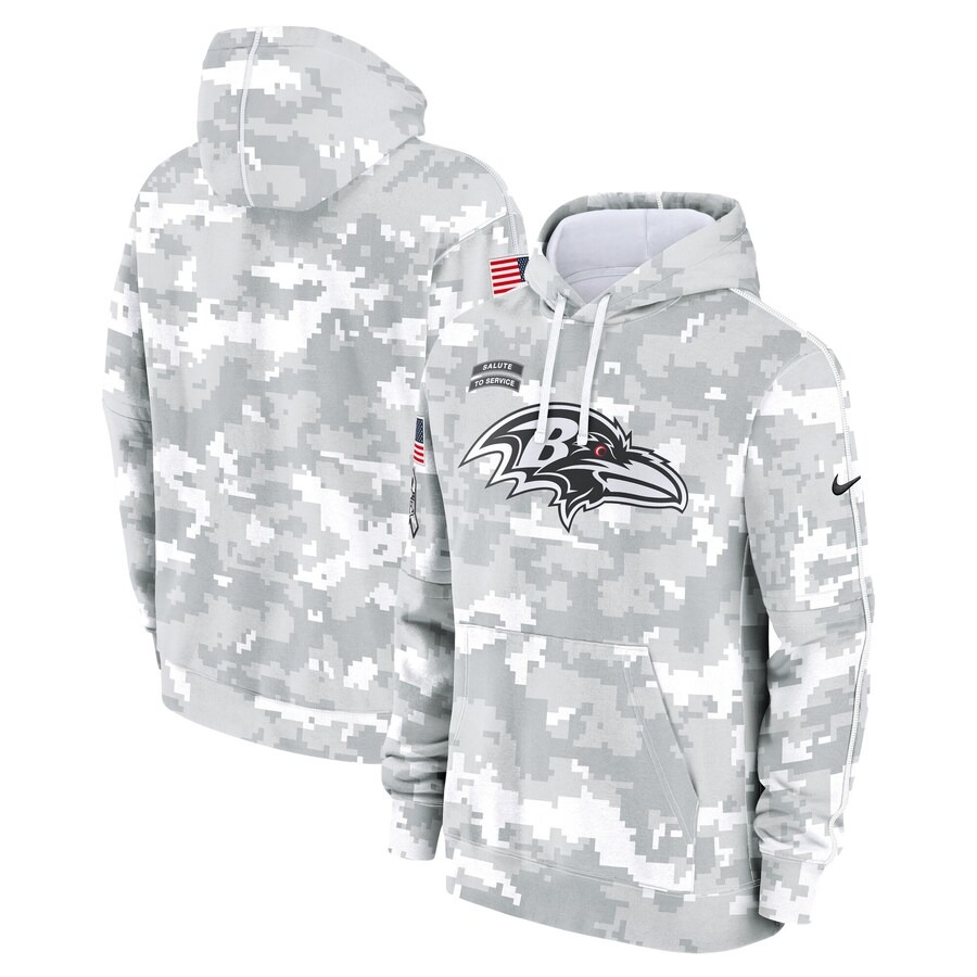 Men's Baltimore Ravens Nike Arctic Camo 2024 Salute to Service Club Fleece Pullover Hoodie - Puhuasuan