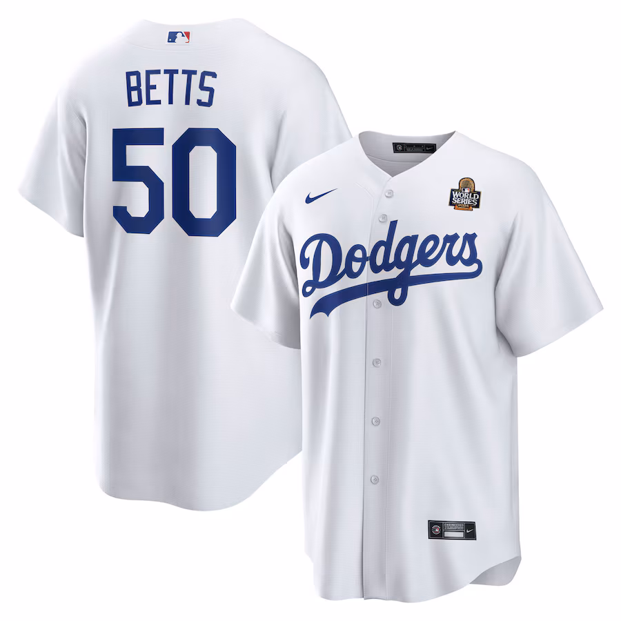 Men's Los Angeles Dodgers Mookie Betts Nike White 2024 World Series Home Replica Player Jersey - Puhuasuan