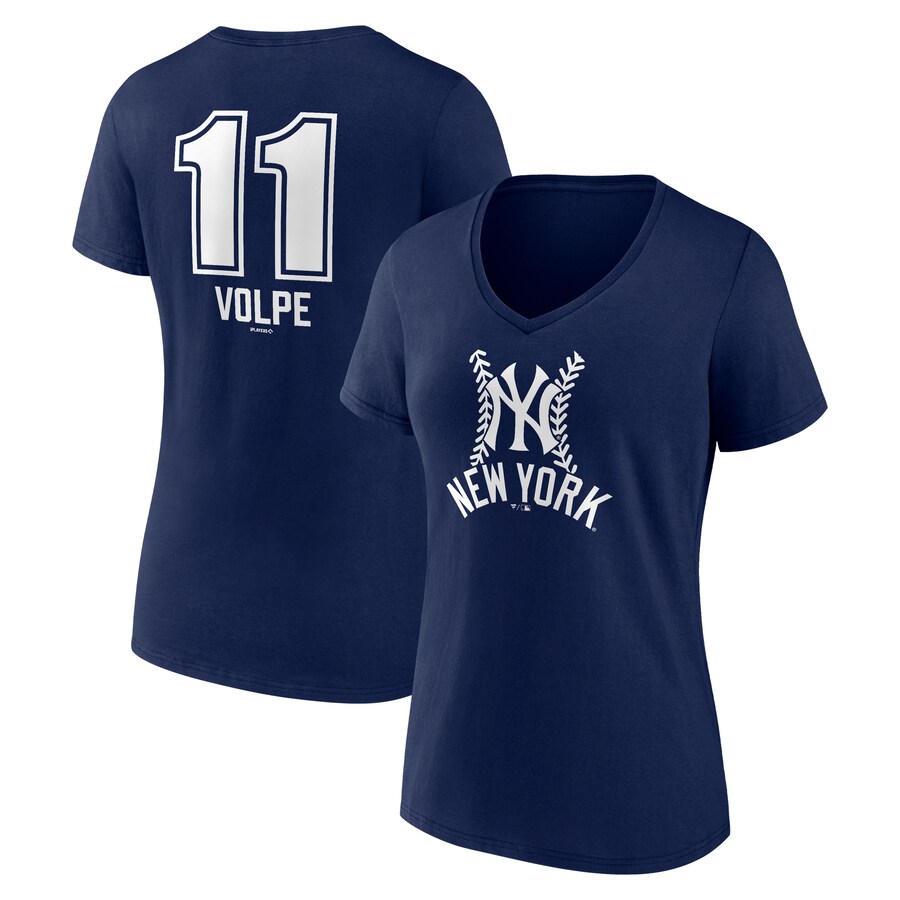 Women's New York Yankees Anthony Volpe Navy Fastball Player Name & Number V-Neck T-Shirt - Puhuasuan