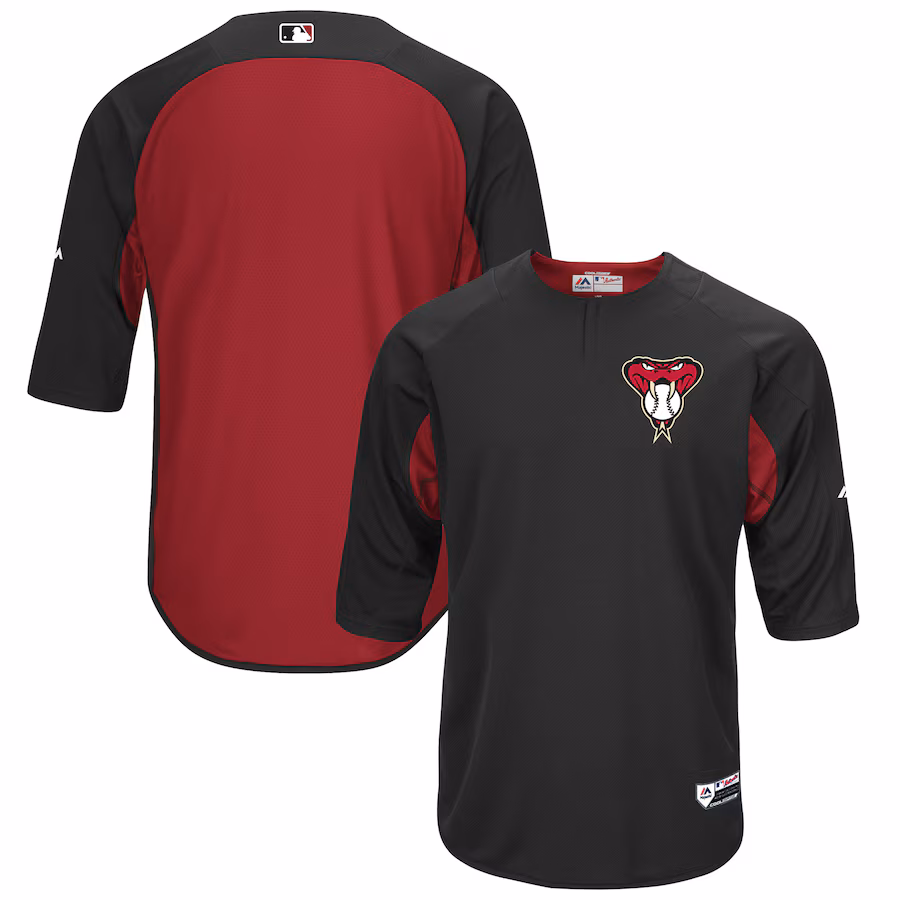 Men's Arizona Diamondbacks Majestic Black/Sedona Red Authentic Collection On-Field 3/4-Sleeve Batting Practice Jersey - Puhuasuan