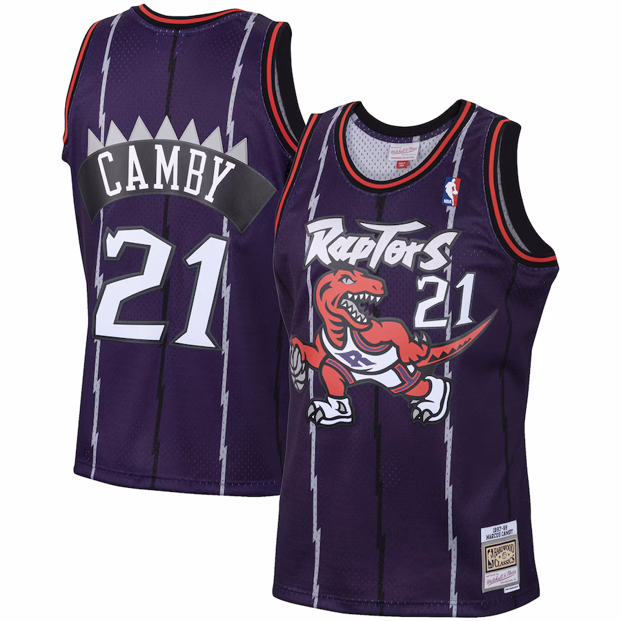 Men's Toronto Raptors Marcus Camby Mitchell & Ness Purple 1998/99 Hardwood Classics Swingman Jersey - Puhuasuan