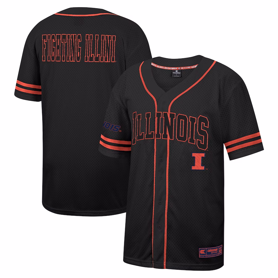 Illinois Fighting Illini Colosseum Free Spirited Mesh Button-Up Baseball Jersey - Black - Puhuasuan