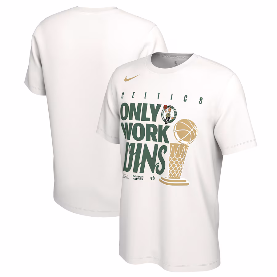 Men's Boston Celtics Nike White 2024 NBA Finals Champions Celebration Parade T-Shirt - Puhuasuan