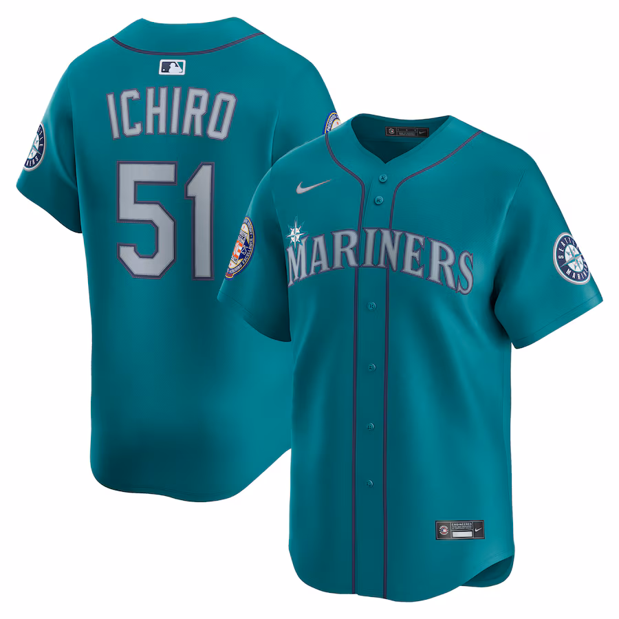 Men's Seattle Mariners Ichiro Suzuki Nike Aqua 2025 National Baseball Hall of Fame Nike Alternate Limited Player Jersey - Puhuasuan