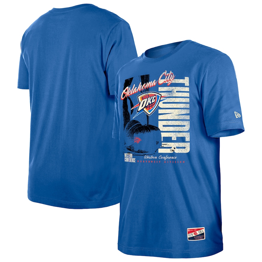 Men's Oklahoma City Thunder  New Era Blue Distressed Throwback Vintage Color Pack T-Shirt - Puhuasuan