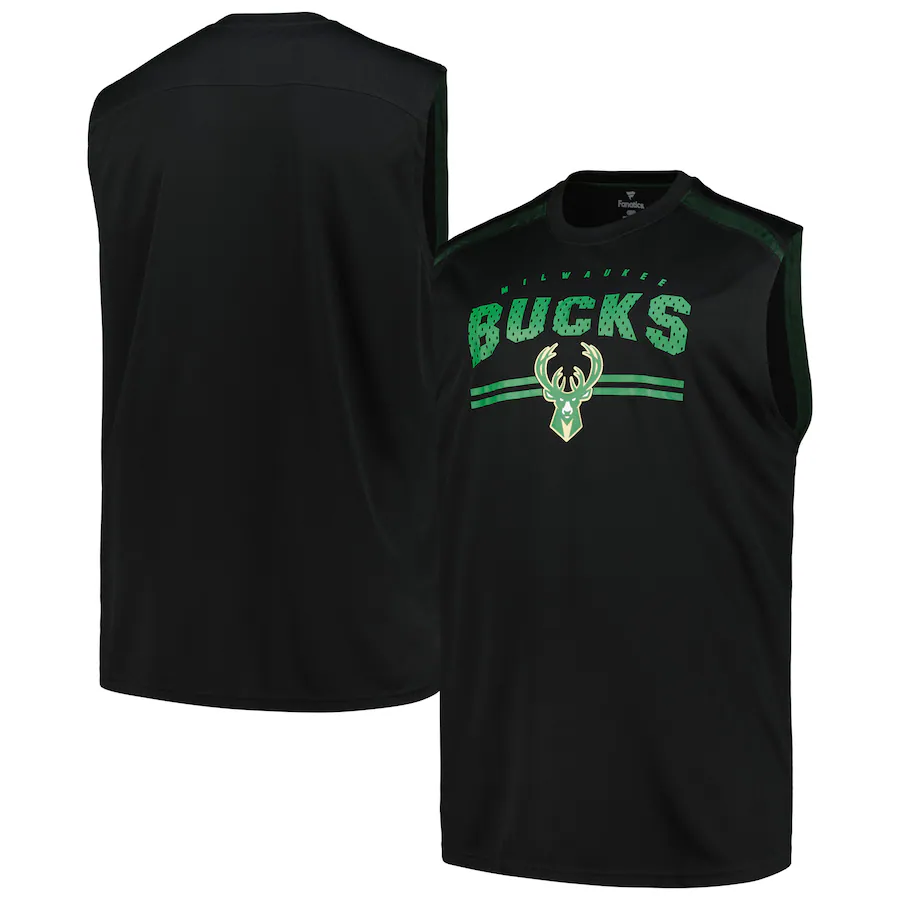 Men's Milwaukee Bucks Fanatics Black Big & Tall Birdseye Muscle Tank Top - Puhuasuan