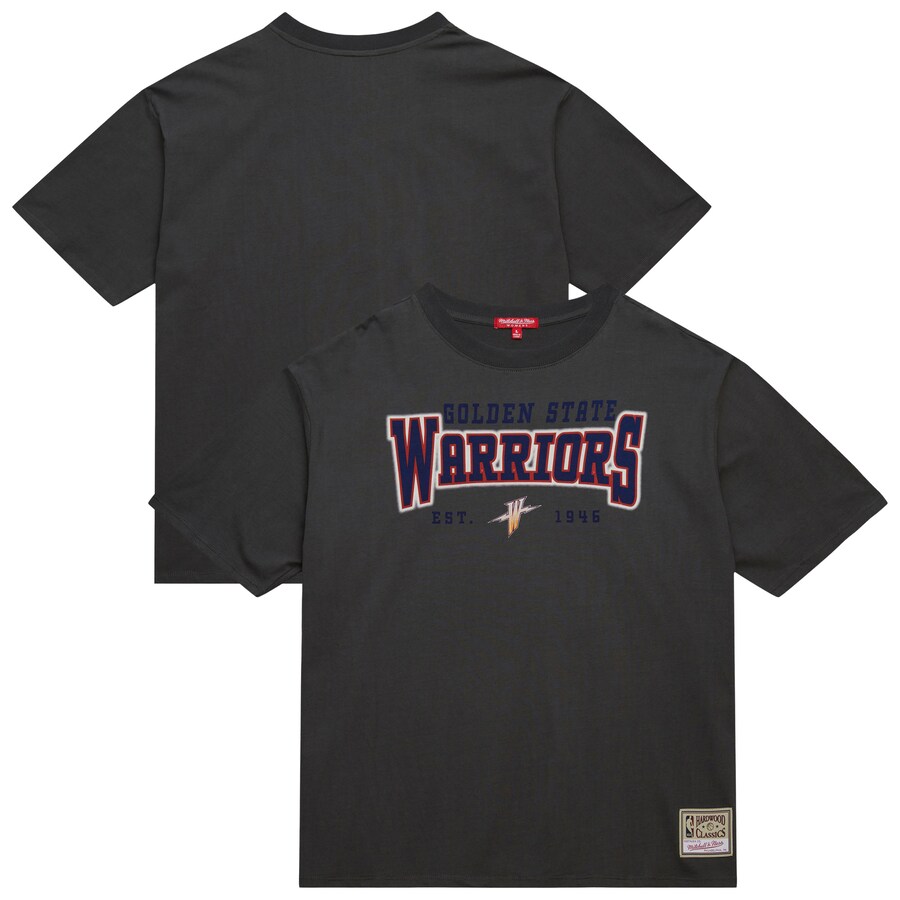 Women's Golden State Warriors Mitchell & Ness Charcoal Hardwood Classics Oversized Boyfriend T-Shirt - Puhuasuan