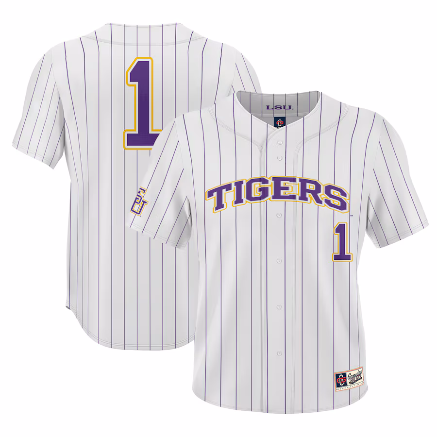 #1 LSU Tigers GameDay Greats Youth Lightweight Baseball Jersey - White - Puhuasuan