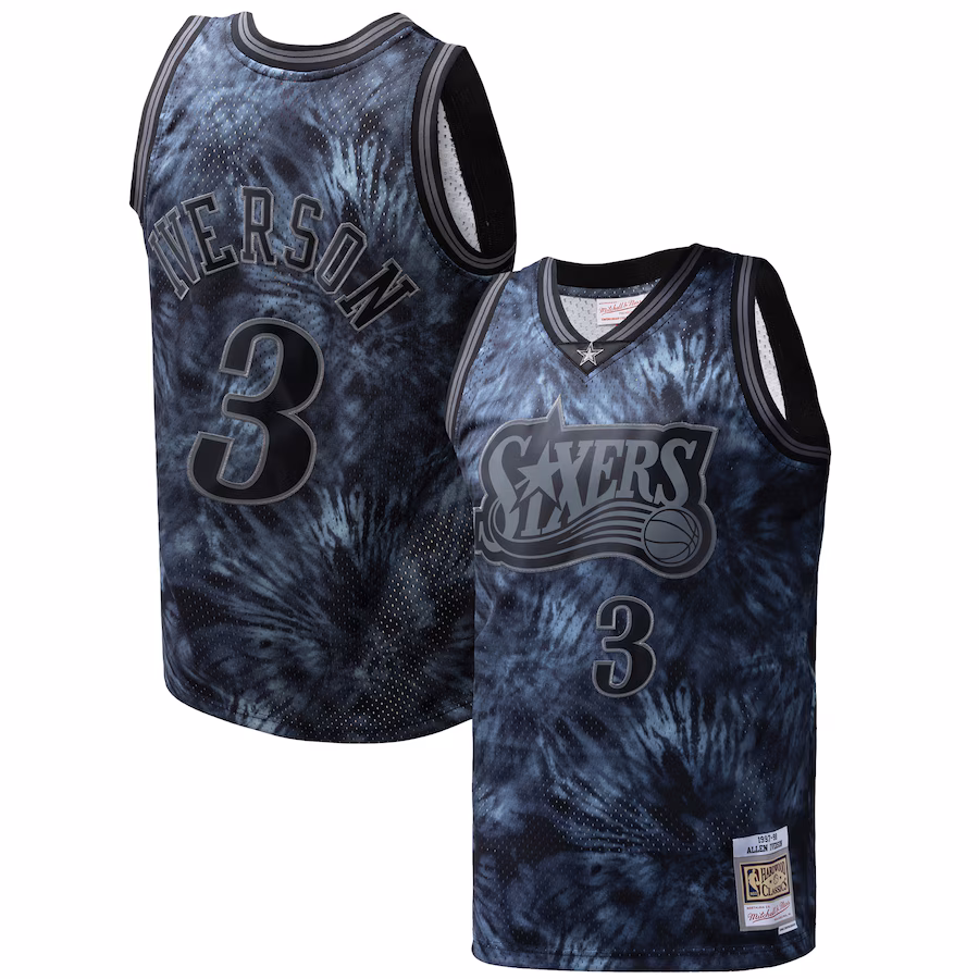 Men's Philadelphia 76ers Allen Iverson Mitchell & Ness Black Hardwood Classics 1997/98 Tie-Dye Swingman Jersey - Puhuasuan