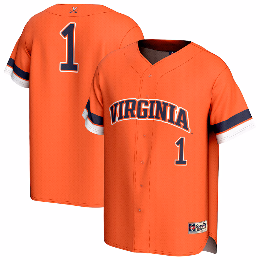 Unisex GameDay Greats #1 Orange Virginia Cavaliers Lightweight Collegiate Baseball Fashion Jersey - Puhuasuan