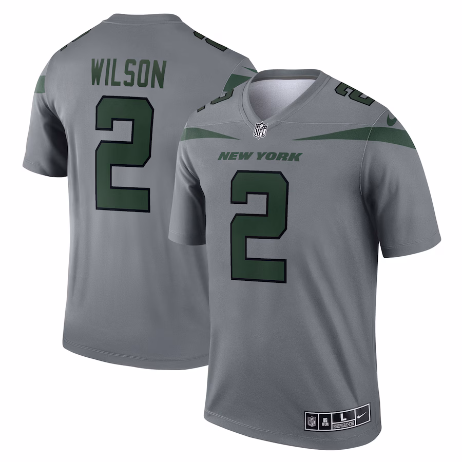 Men's New York Jets Zach Wilson Nike Gray Inverted Legend Player Performance Top - Puhuasuan