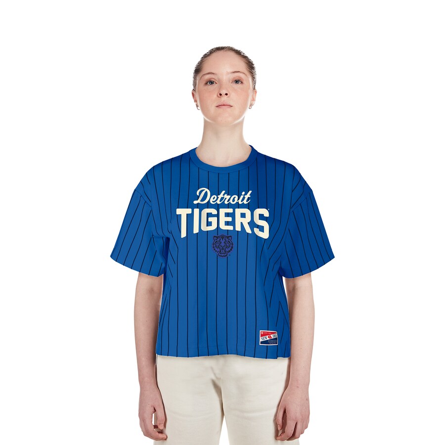 Women's Detroit Tigers New Era Blue City Connect Multiplier Pinstripe Cropped T-Shirt - Puhuasuan