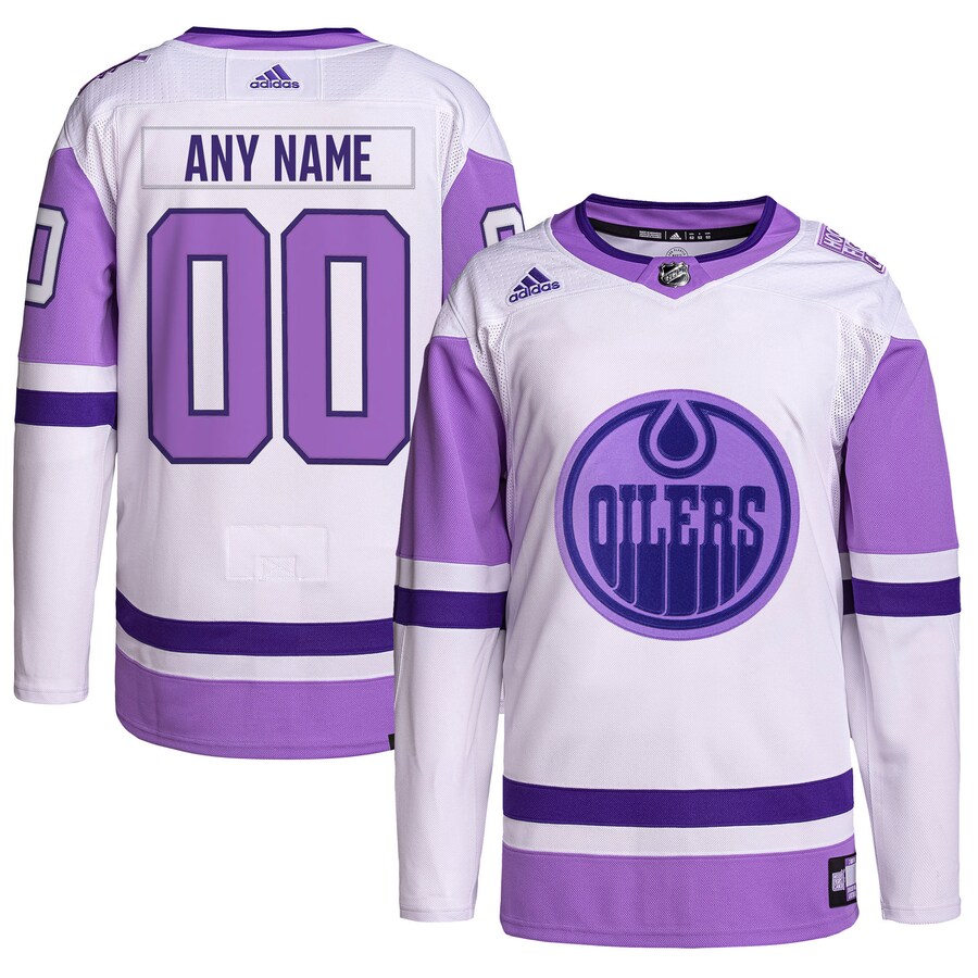 Men's Edmonton Oilers adidas White/Purple Hockey Fights Cancer Primegreen Authentic Custom Jersey - Puhuasuan