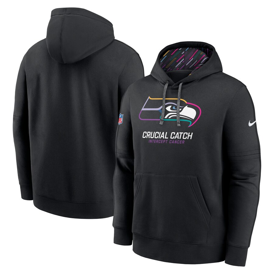 Men's Seattle Seahawks Nike Black 2024 NFL Crucial Catch Club Pullover Hoodie - Puhuasuan