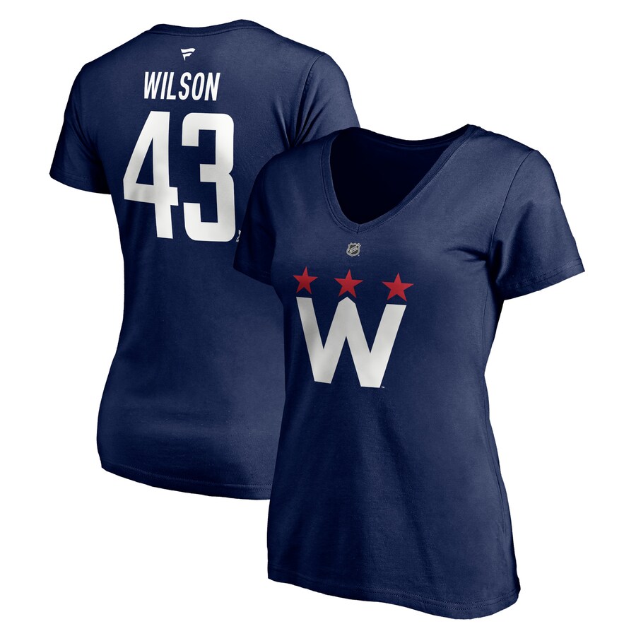 Women's Washington Capitals Tom Wilson Fanatics Navy 2020/21 Alternate Authentic Stack Name & Number V-Neck T-Shirt - Puhuasuan