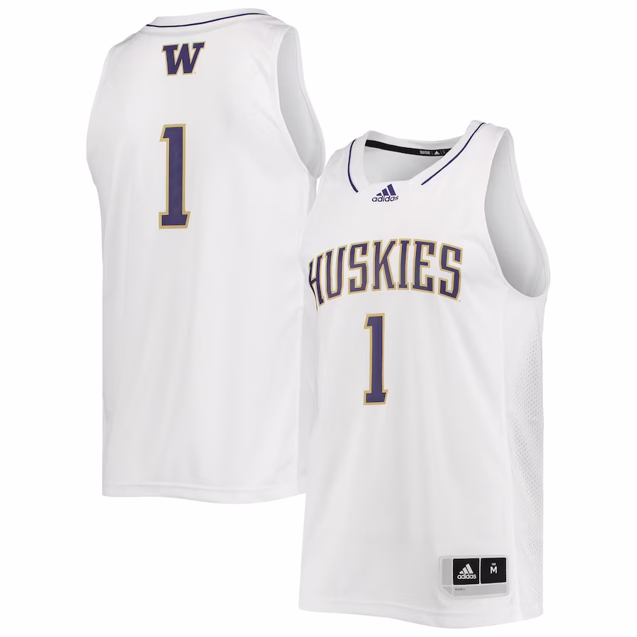 #1 Washington Huskies adidas Swingman Basketball Jersey - White - Puhuasuan