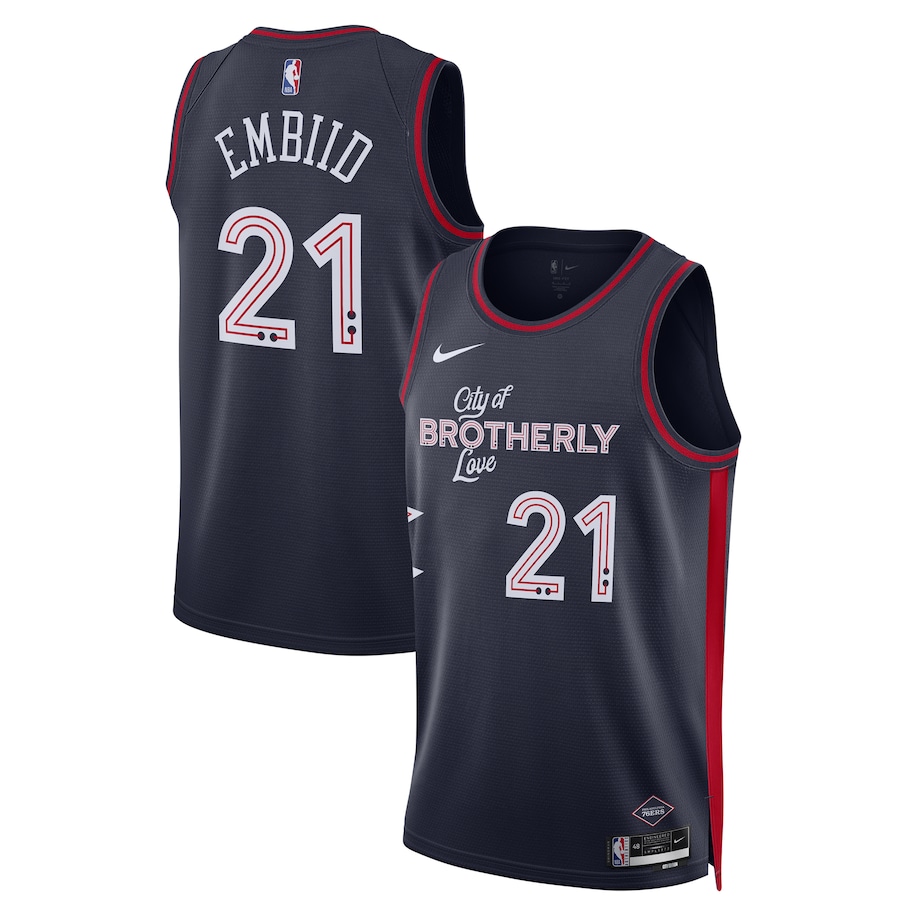 Unisex Philadelphia 76ers Joel Embiid Nike Navy 2023/24 Swingman Jersey - City Edition - Puhuasuan