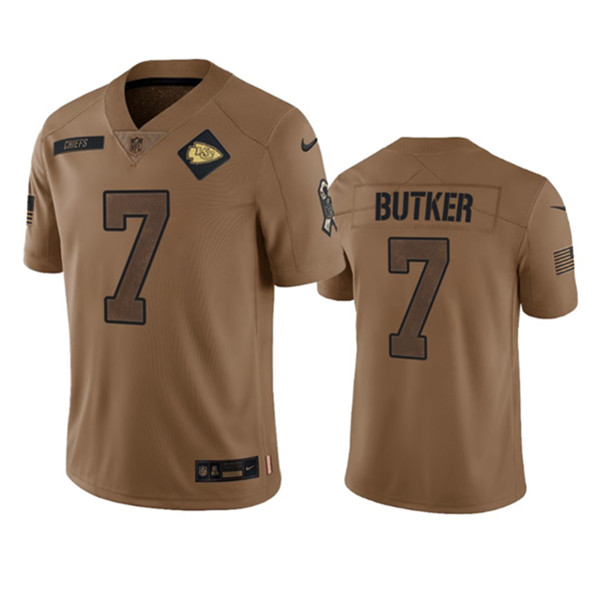 Men’s Kansas City Chiefs #7 Harrison Butker 2023 Brown Salute To Service Limited Football Stitched Jersey - Puhuasuan