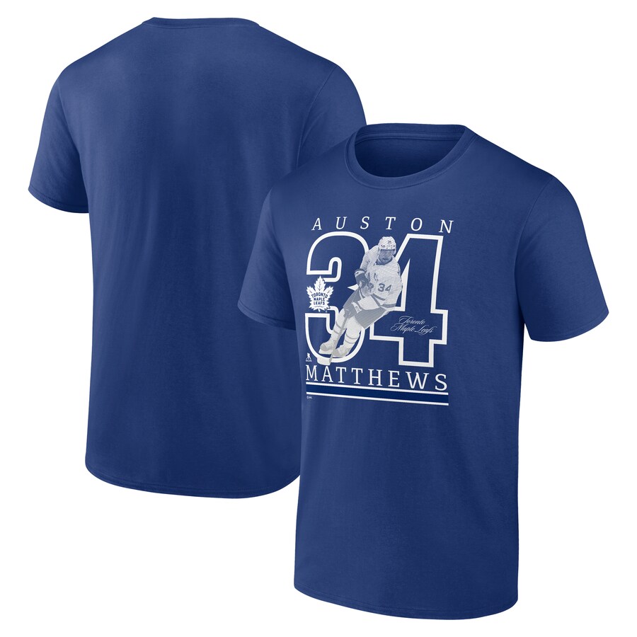 Men's Toronto Maple Leafs Auston Matthews Fanatics Blue Authentic Stack Name & Number T-Shirt - Puhuasuan