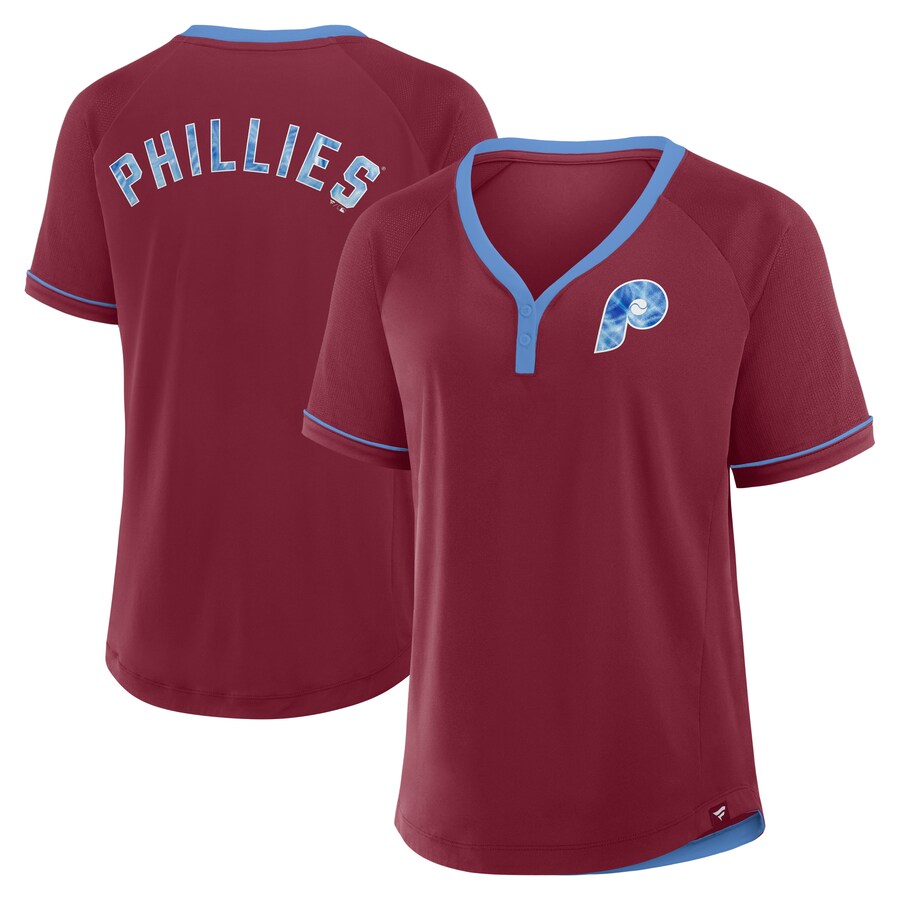 Women's Philadelphia Phillies Fanatics Burgundy Cooperstown Collection League Diva V-Neck T-Shirt - Puhuasuan