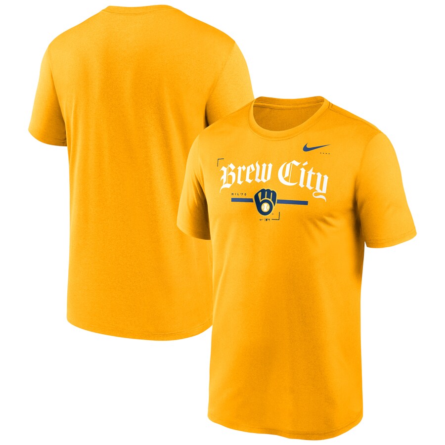 Men's Milwaukee Brewers Nike Gold Local Legend Practice Performance T-Shirt - Puhuasuan