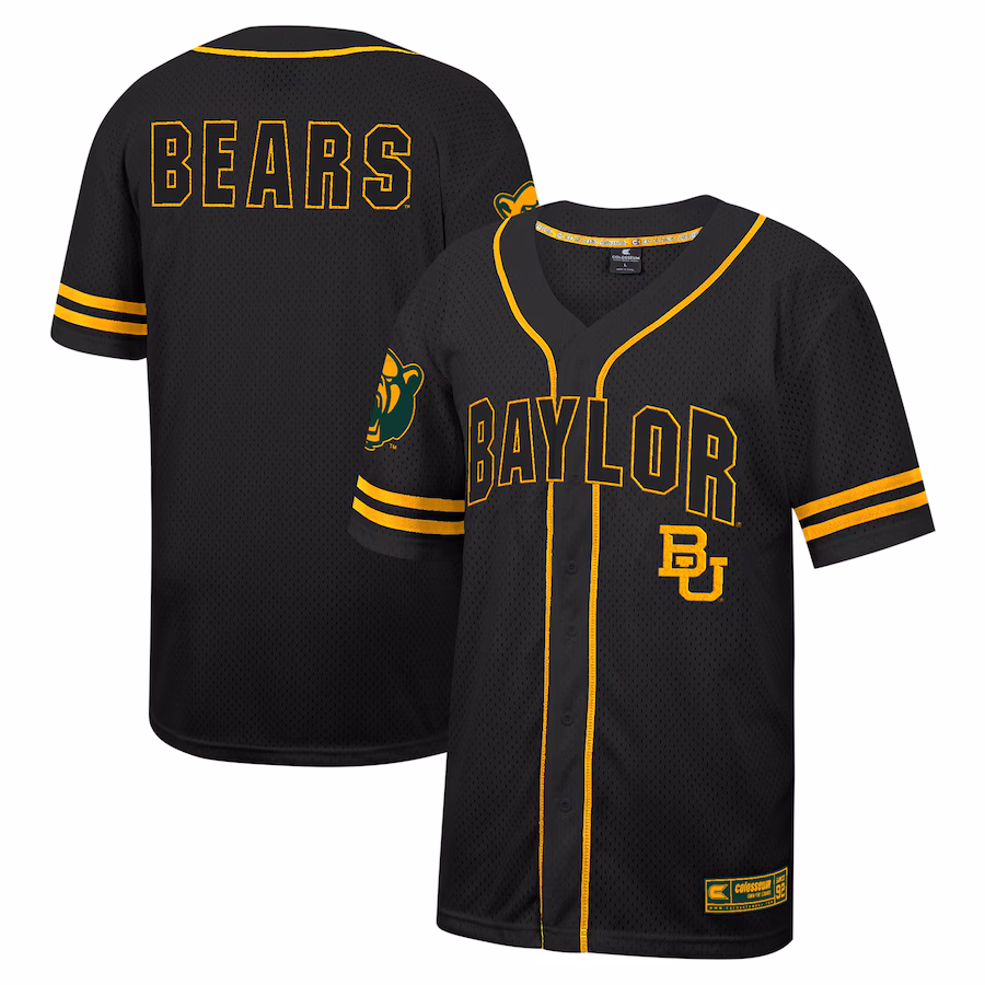 Men's Colosseum Black Baylor Bears Free Spirited Mesh Button-Up Baseball Jersey - Puhuasuan
