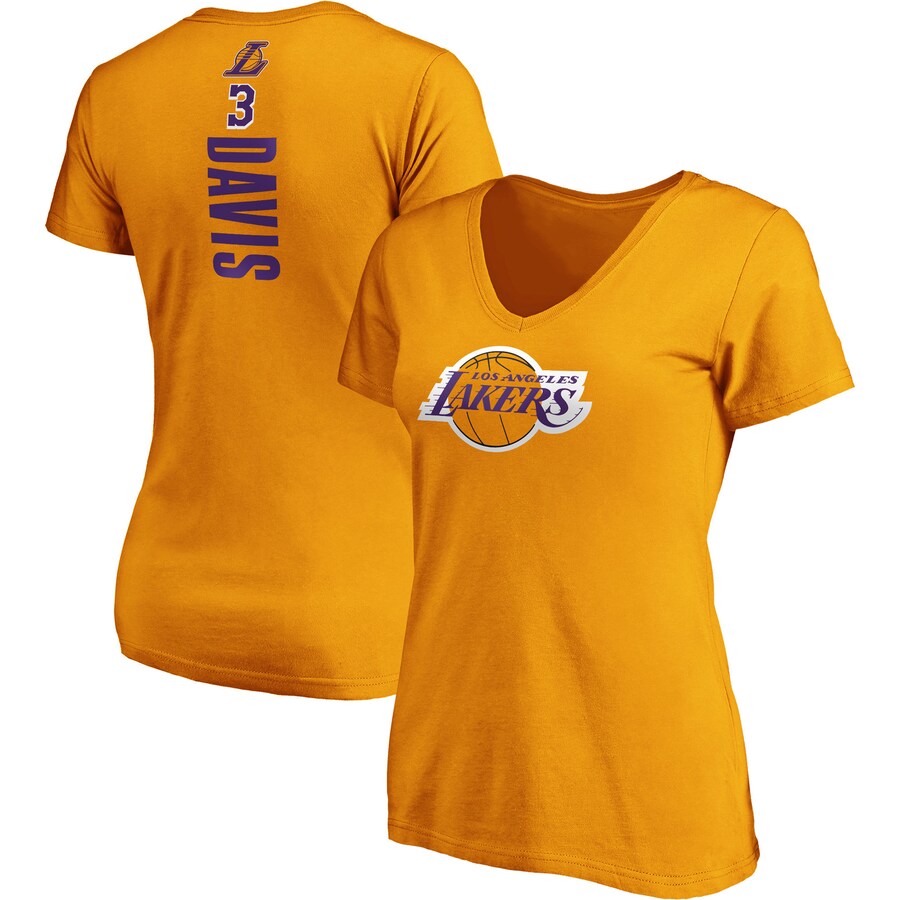 Women's Los Angeles Lakers Anthony Davis Fanatics Gold Team Playmaker Name & Number V-Neck T-Shirt - Puhuasuan