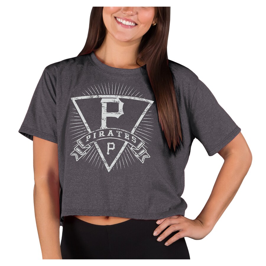 Women's Pittsburgh Pirates Concepts Sport Heather Charcoal Distressed Quest Boxy Cropped T-Shirt - Puhuasuan