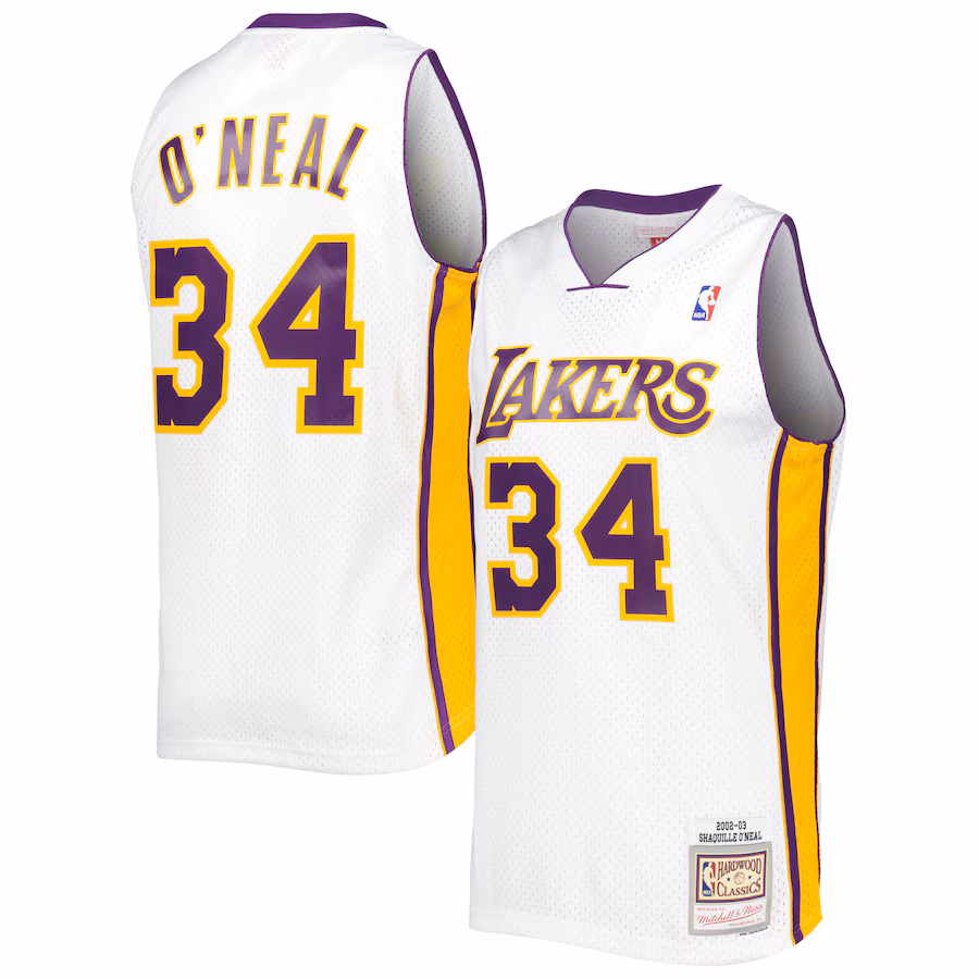 Men's Los Angeles Lakers Shaquille O'Neal Mitchell & Ness White 2001/02 Hardwood Classics Swingman Jersey - Puhuasuan