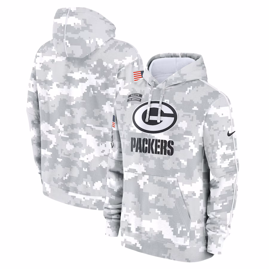 Men's Green Bay Packers Nike Arctic Camo 2024 Salute to Service Club Fleece Pullover Hoodie - Puhuasuan