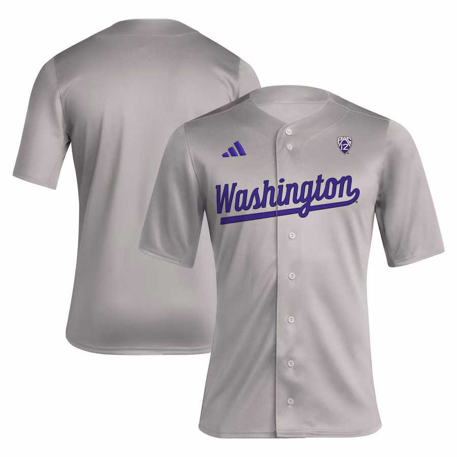 Men's adidas Gray Washington Huskies Replica Baseball Jersey - Puhuasuan