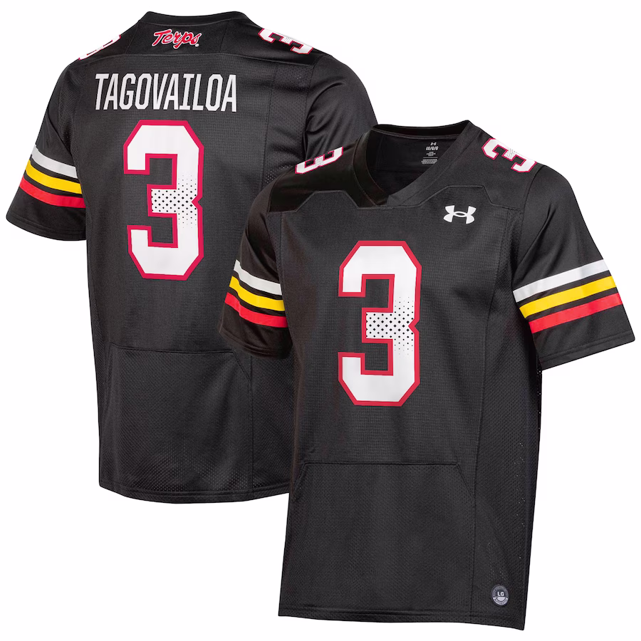 Taulia Tagovailoa Maryland Terrapins Under Armour  NIL Football Replica Player Jersey �?Black - Puhuasuan