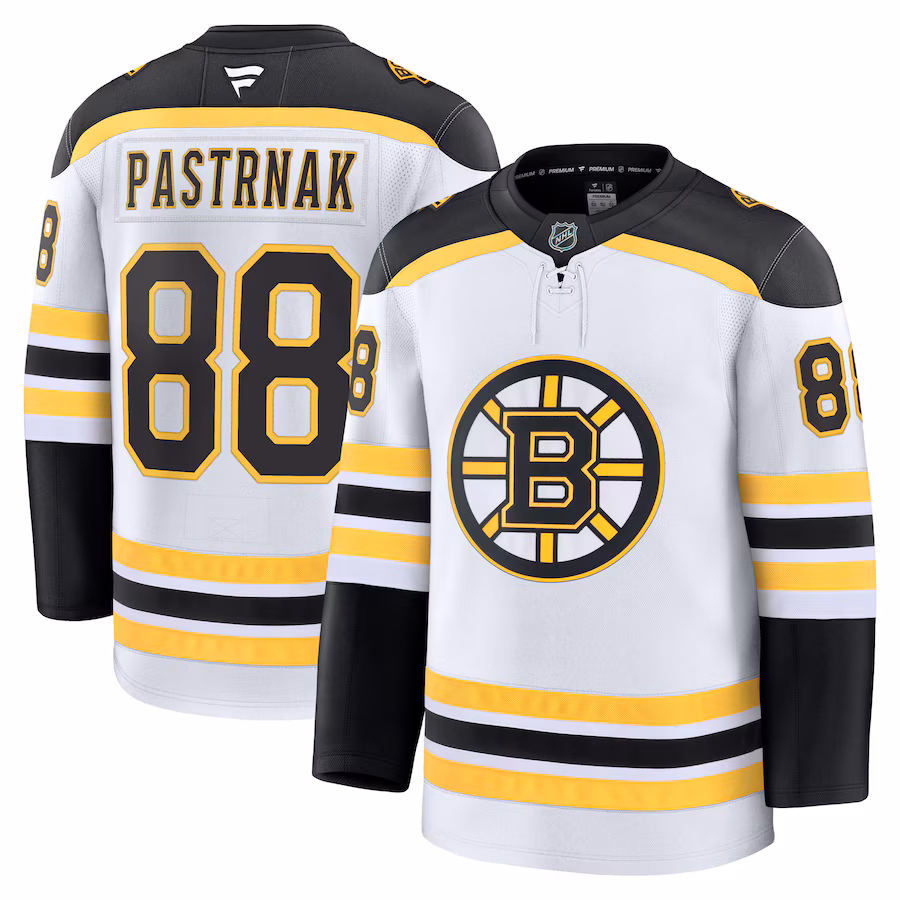 Men's Boston Bruins David Pastrnak Fanatics White Away Premium Jersey - Puhuasuan