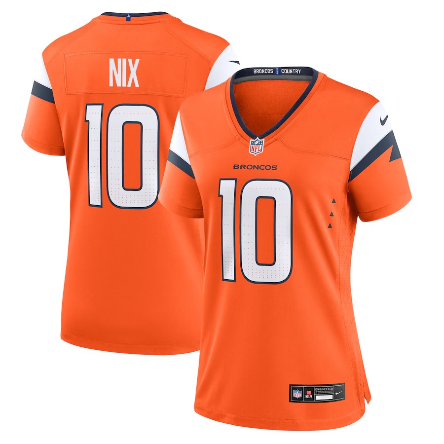 Women's Denver Broncos Bo Nix Nike  Orange Game Jersey - Puhuasuan