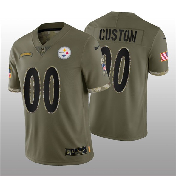 Men's Pittsburgh Steelers ACTIVE PLAYER Custom 2022 Olive Salute To Service Limited Stitched Jersey - Puhuasuan