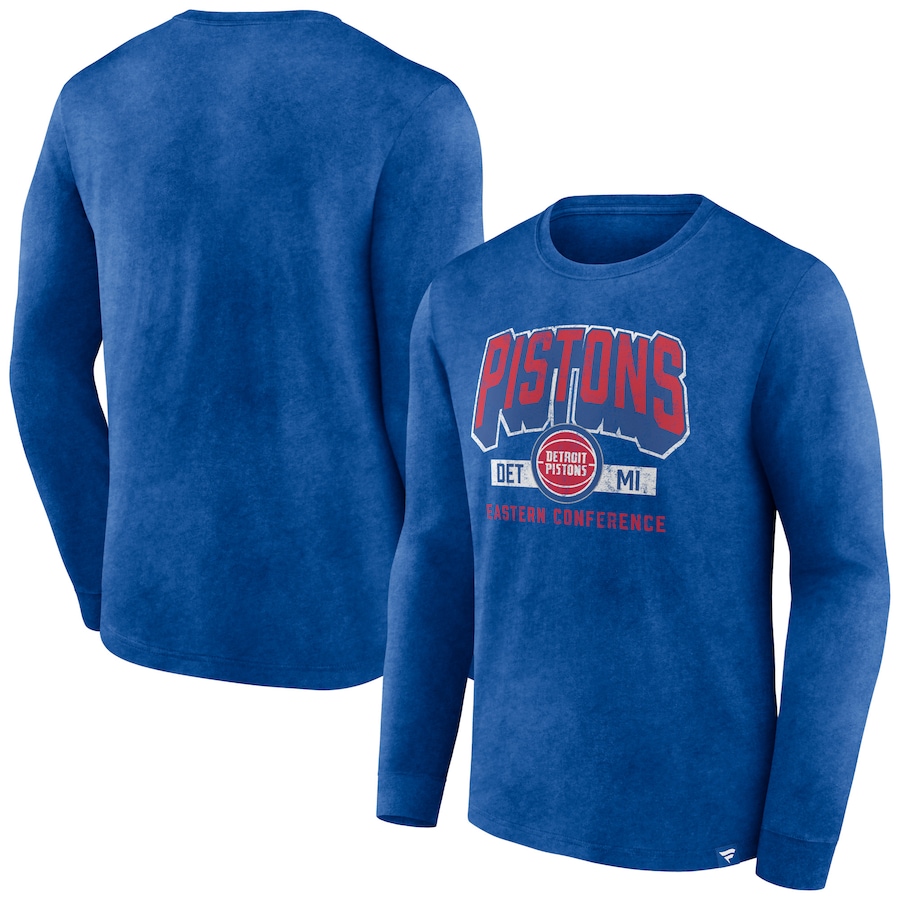 Men's Detroit Pistons Fanatics Heather Royal Front Court Press Snow Wash Long Sleeve T-Shirt - Puhuasuan